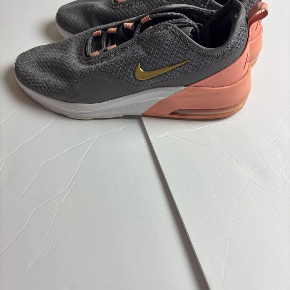 Nike Women's Gray and Peach Sneakers with Gold Swoosh